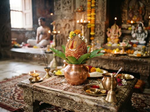 प्राचीन पाषाण स्तंभ व शांत मंदिर वातावरण