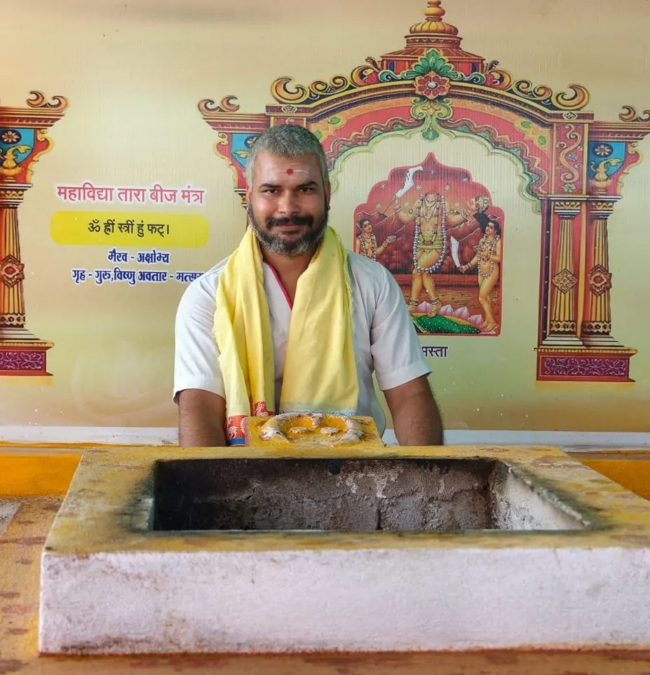 Havan kund prepared for havan at Maa Baglamukhi Temple, Nalkheda